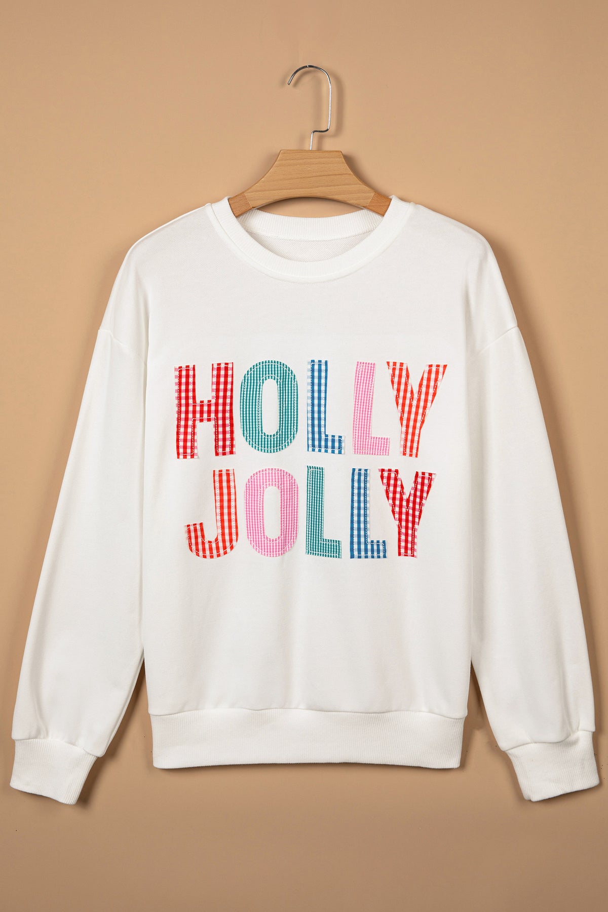 Holly Jolly Patchwork Sweatshirt | White Christmas Graphic Pullover