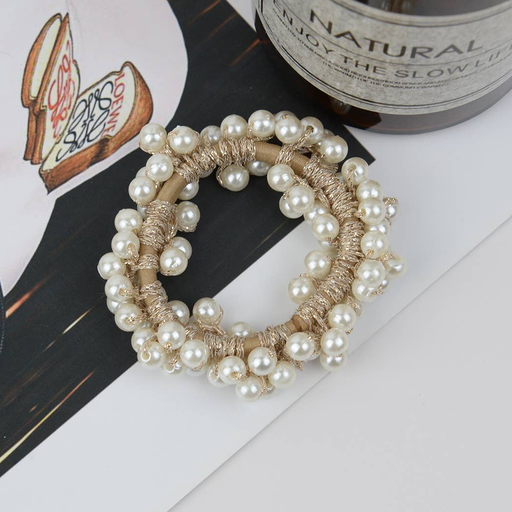 Beaded Hair Scrunchies | Faux Pearl Hair Tie Set – Chic Accessory Trio