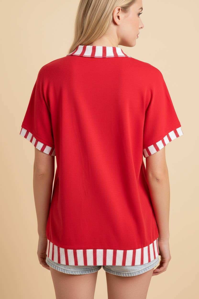 Stars, Stripes & Sass Patriotic Patchwork Top – Oversized Americana Shirt