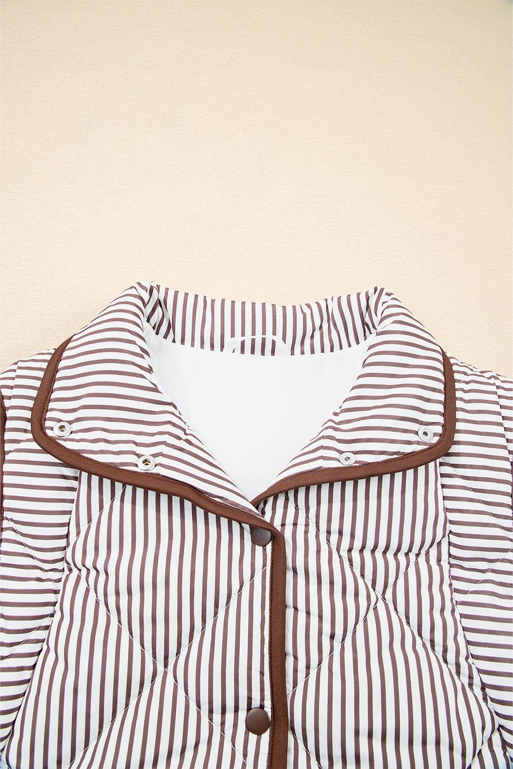 Striped Quilted Puffer Vest with Contrast Trim – Cozy Layering Piece