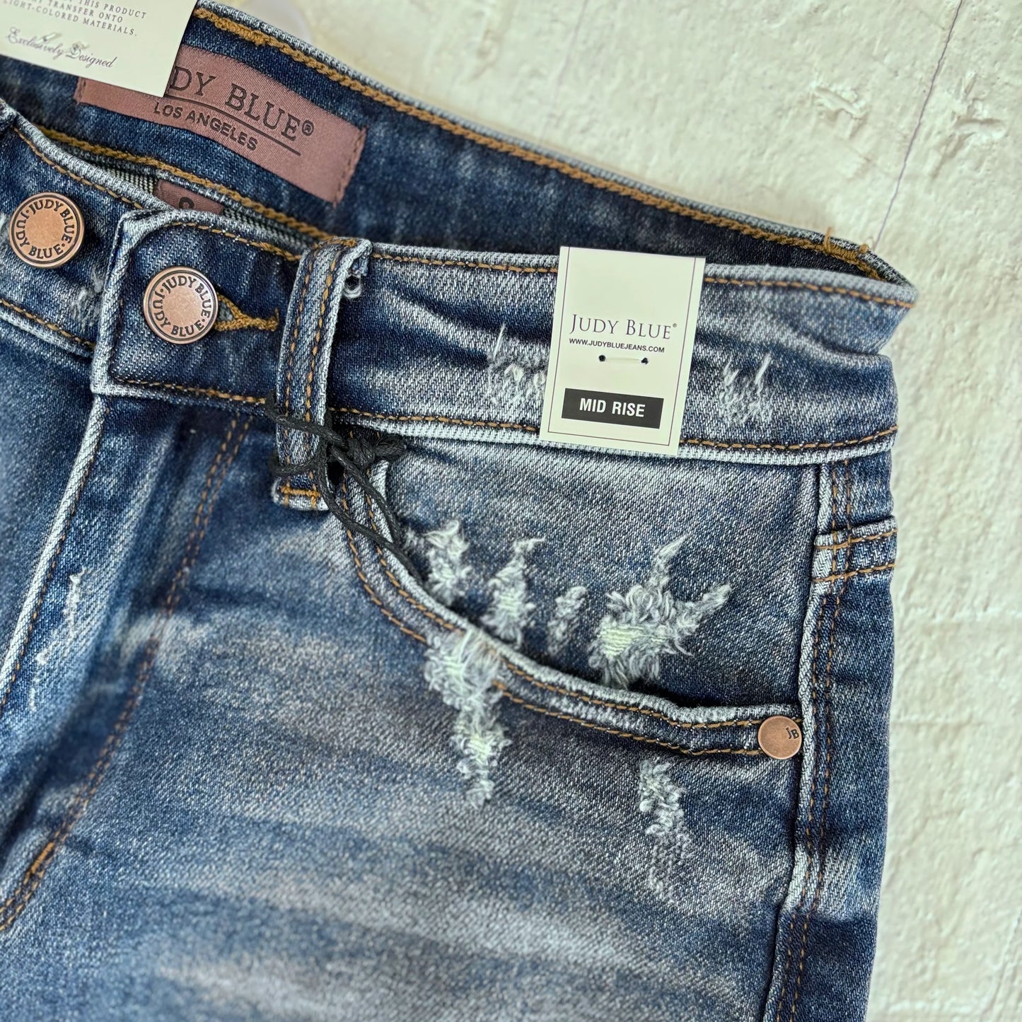 2‑Button Dad Shorts w/ Destroy – Just Blue Jean Shorts