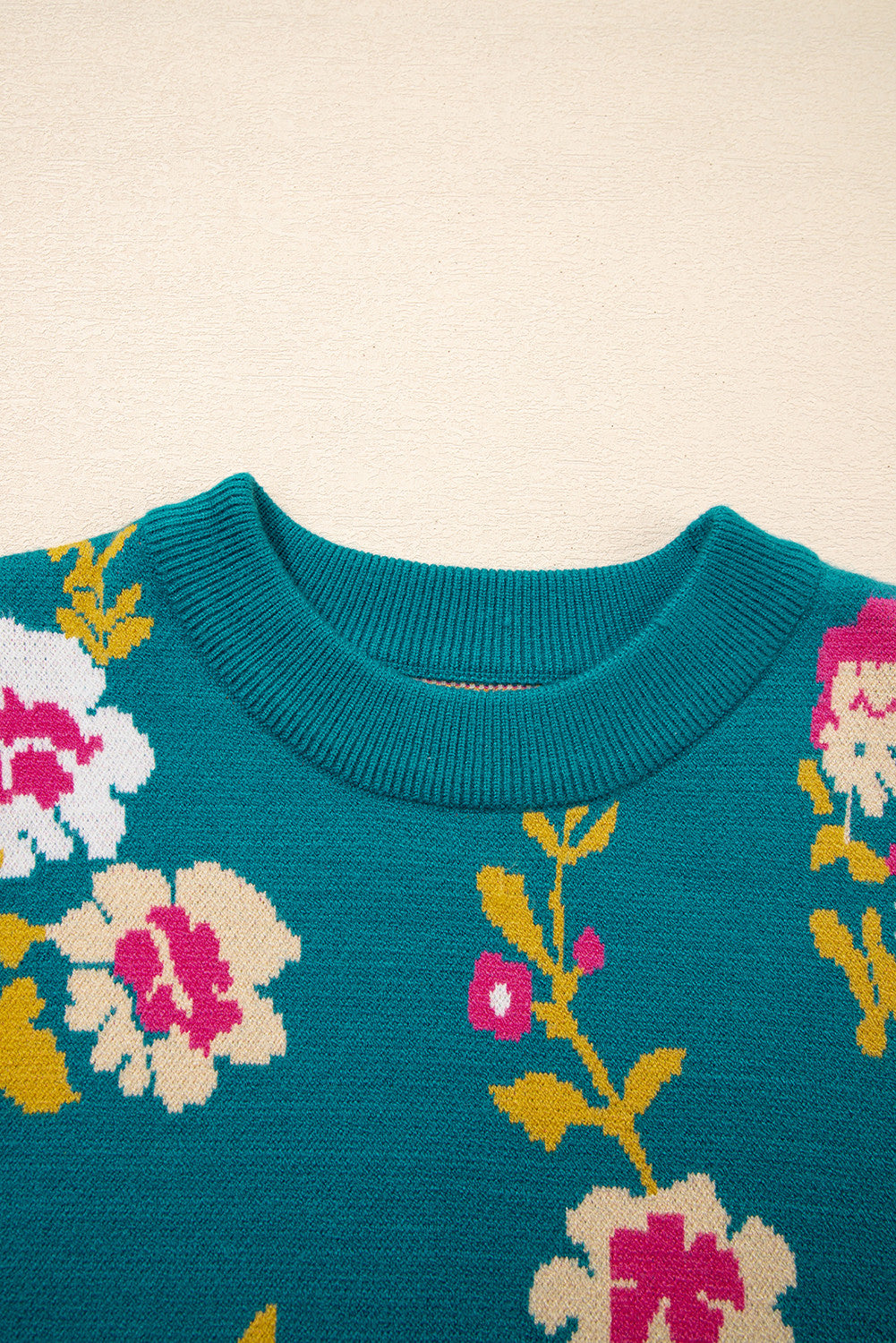 Bloom & Bright Floral Knit Top – Mock Neck Short Sleeve Sweater Tee