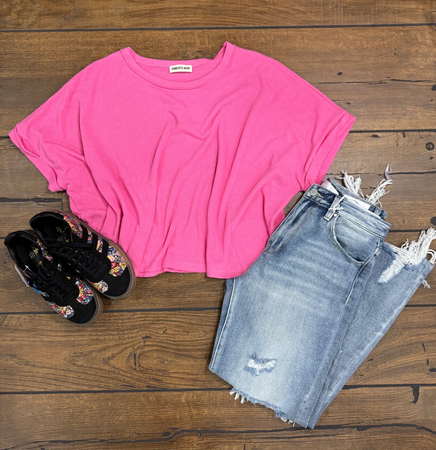 Crepe Hack Cuffed Tee by Charlotte Avery – Soft & Stretchy Everyday Basic
