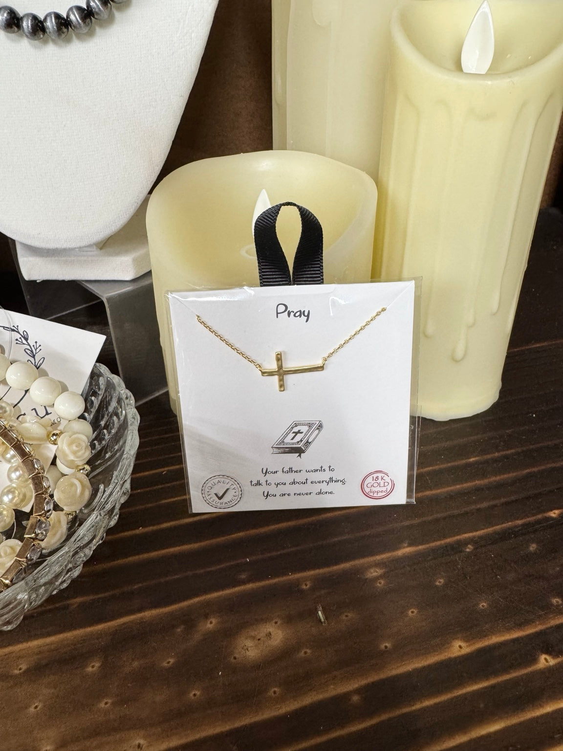 Pray Cross Necklace | Gold Sideways Cross Faith Necklace