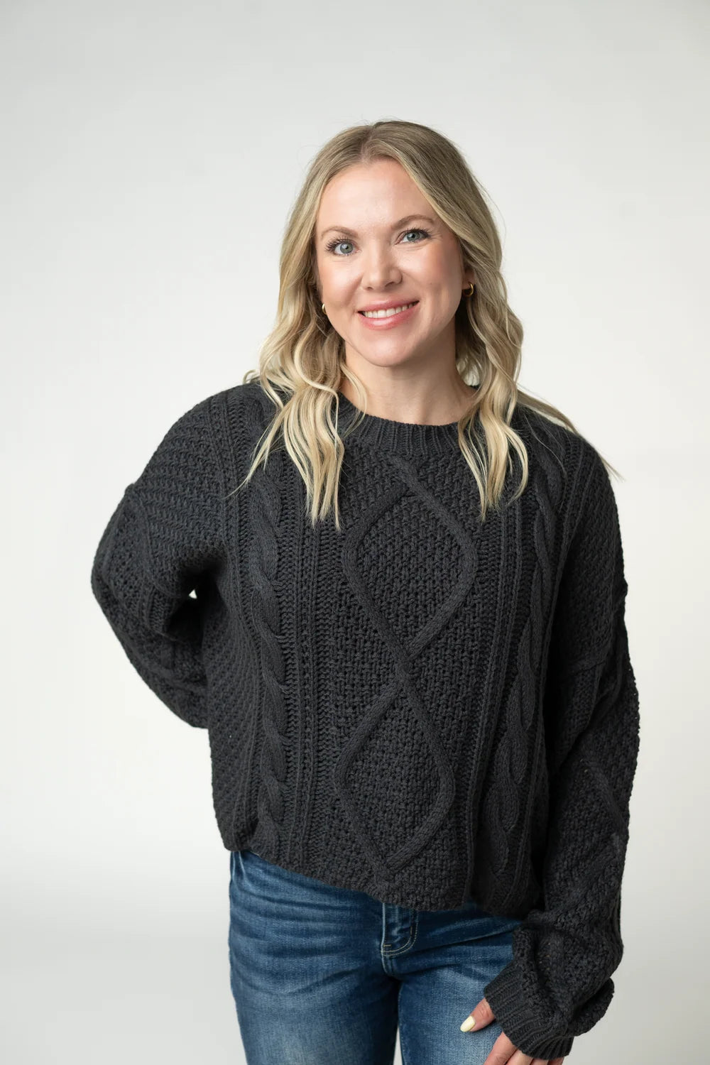 Charcoal Charm Cable Knit Sweater | Women's Cozy Chunky Knit Pullover