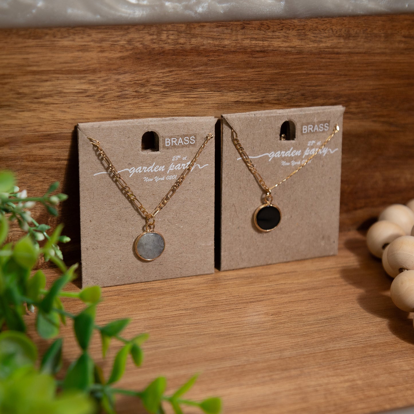 Golden Circle Pendant Necklace – Black Onyx or Labradorite