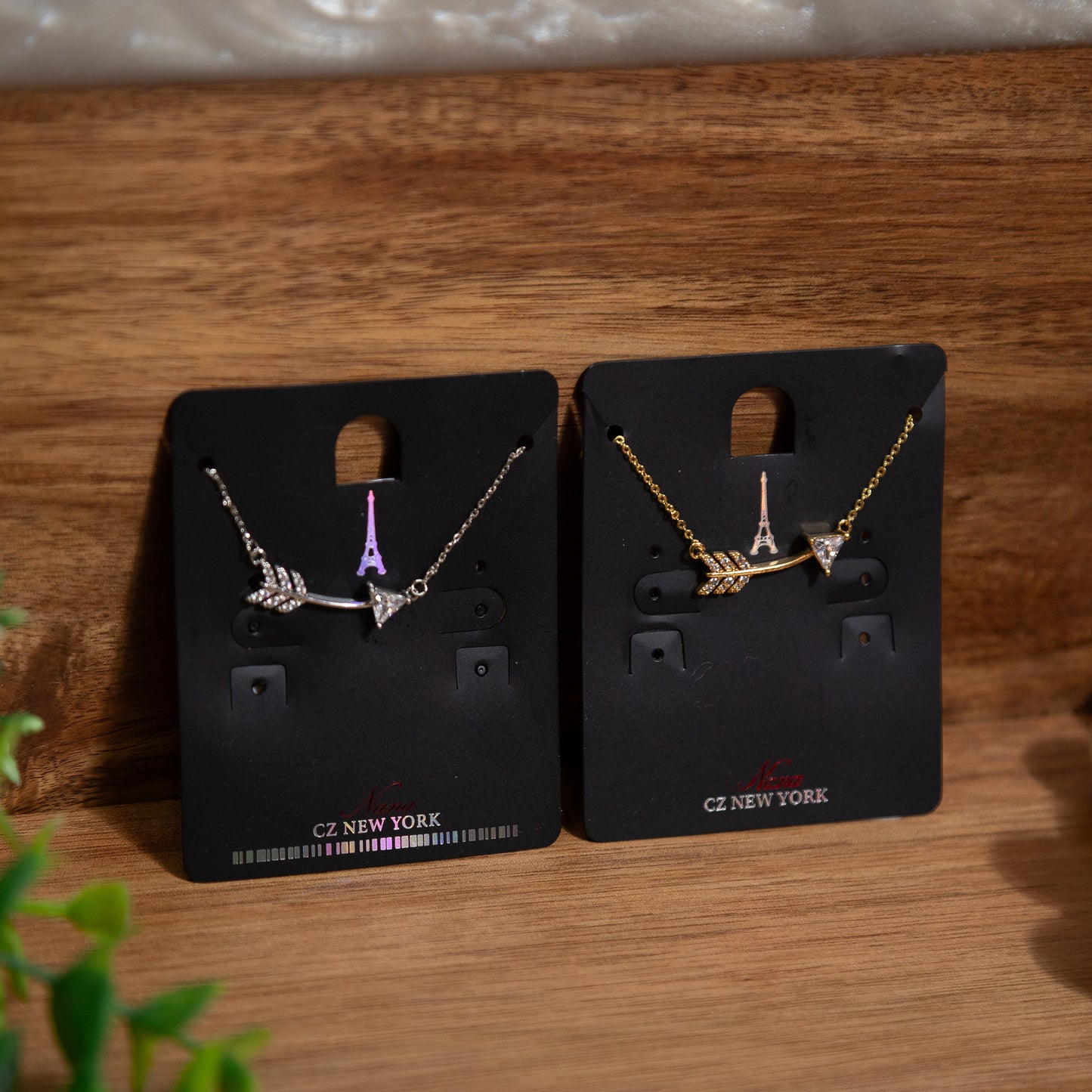 Curved Arrow CZ Pendant Necklace – Silver or Gold