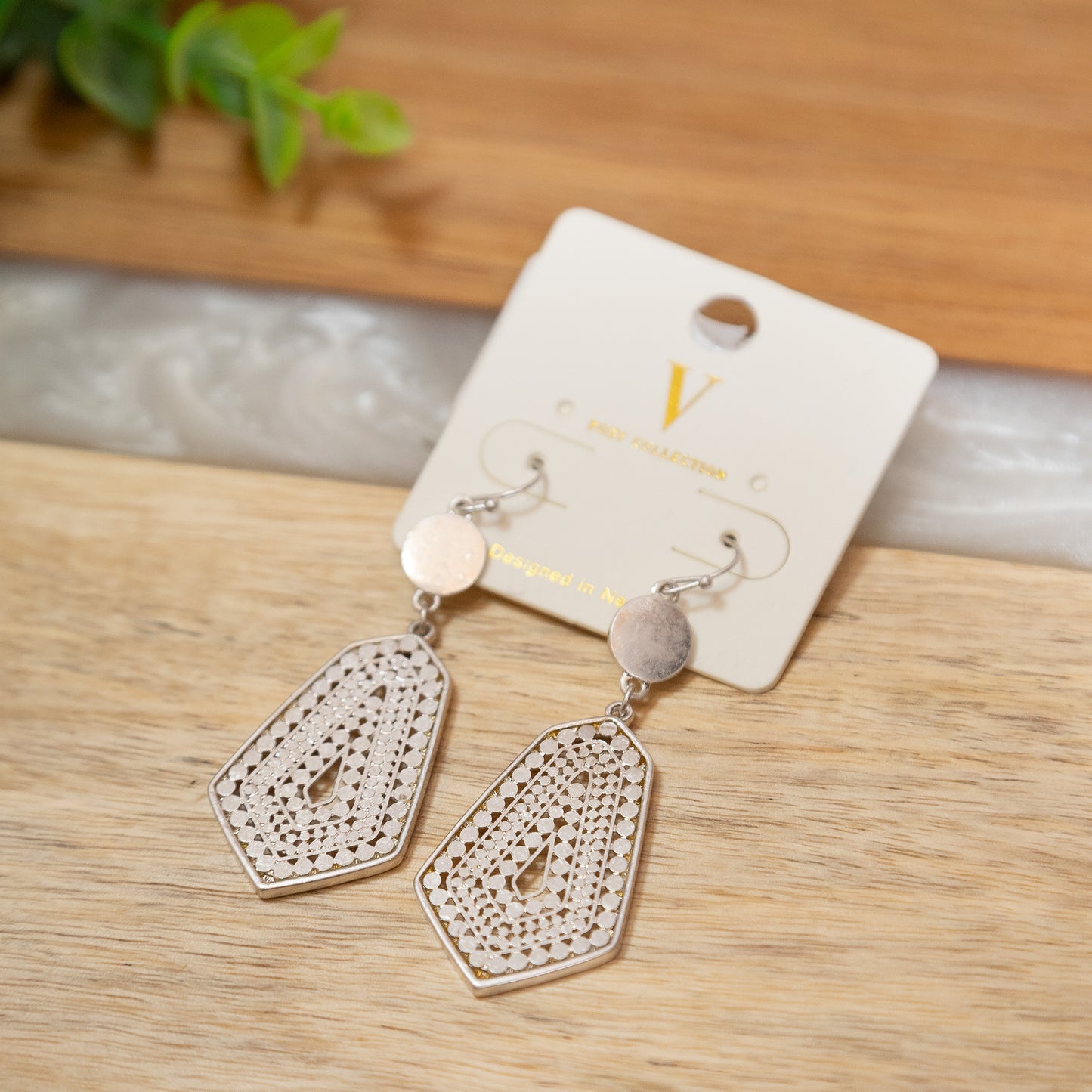 Silver Geometric Filigree Drop Earrings