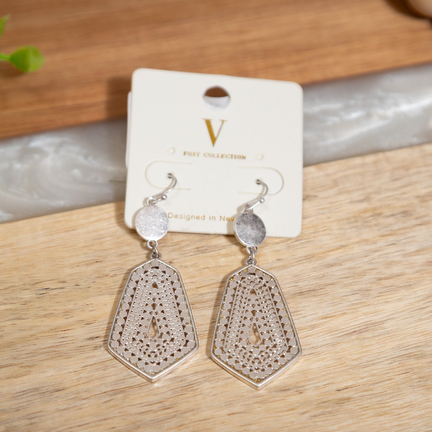 Silver Geometric Filigree Drop Earrings