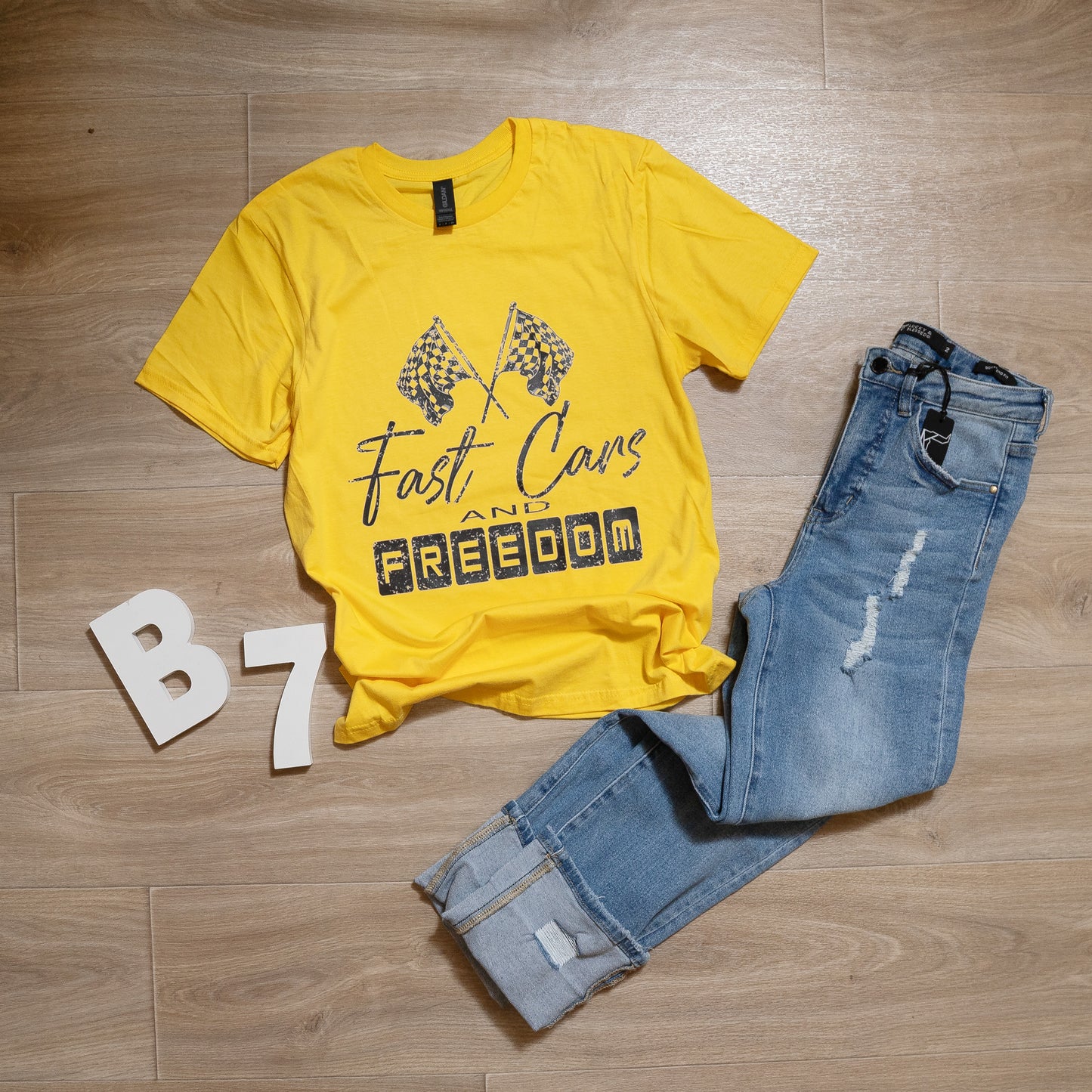 Fast Cars and Freedom Graphic Tee – Racing Checkered Flag T-Shirt, Country Music Inspired