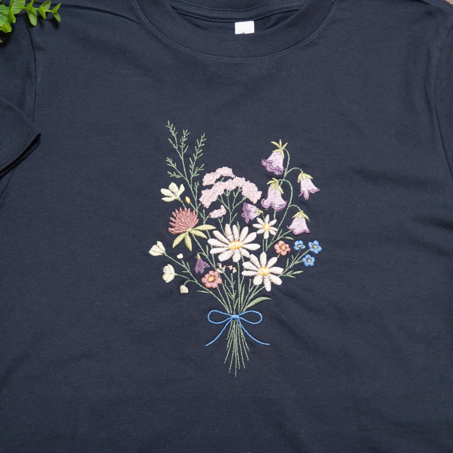 Midnight Meadow Embroidered Tee | Bella Canvas Heavyweight Ladies cut Floral T-Shirt