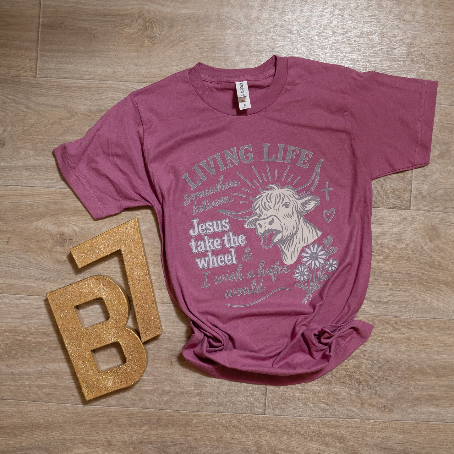 Funny faith-based western cowgirl shirt with cross and flowers