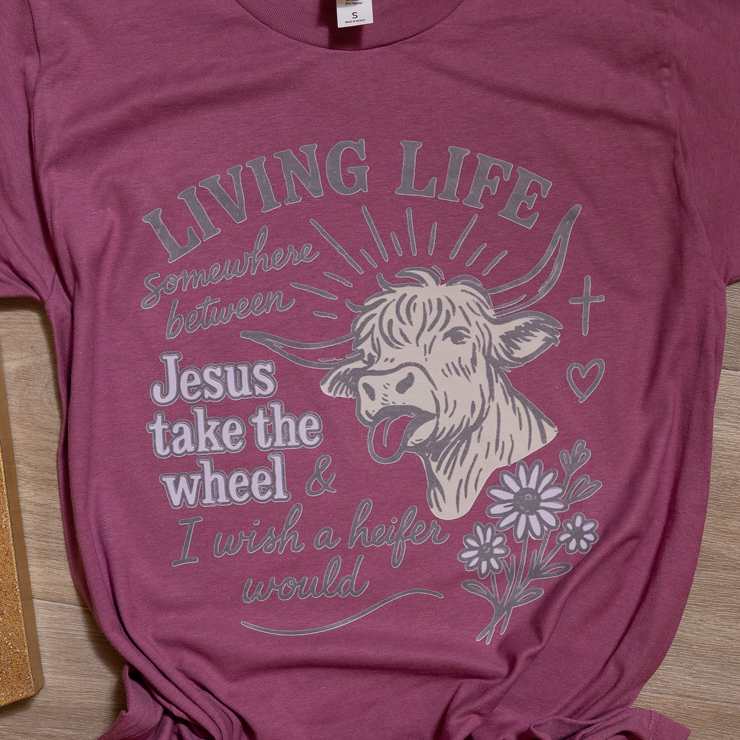 Funny faith-based western cowgirl shirt with cross and flowers