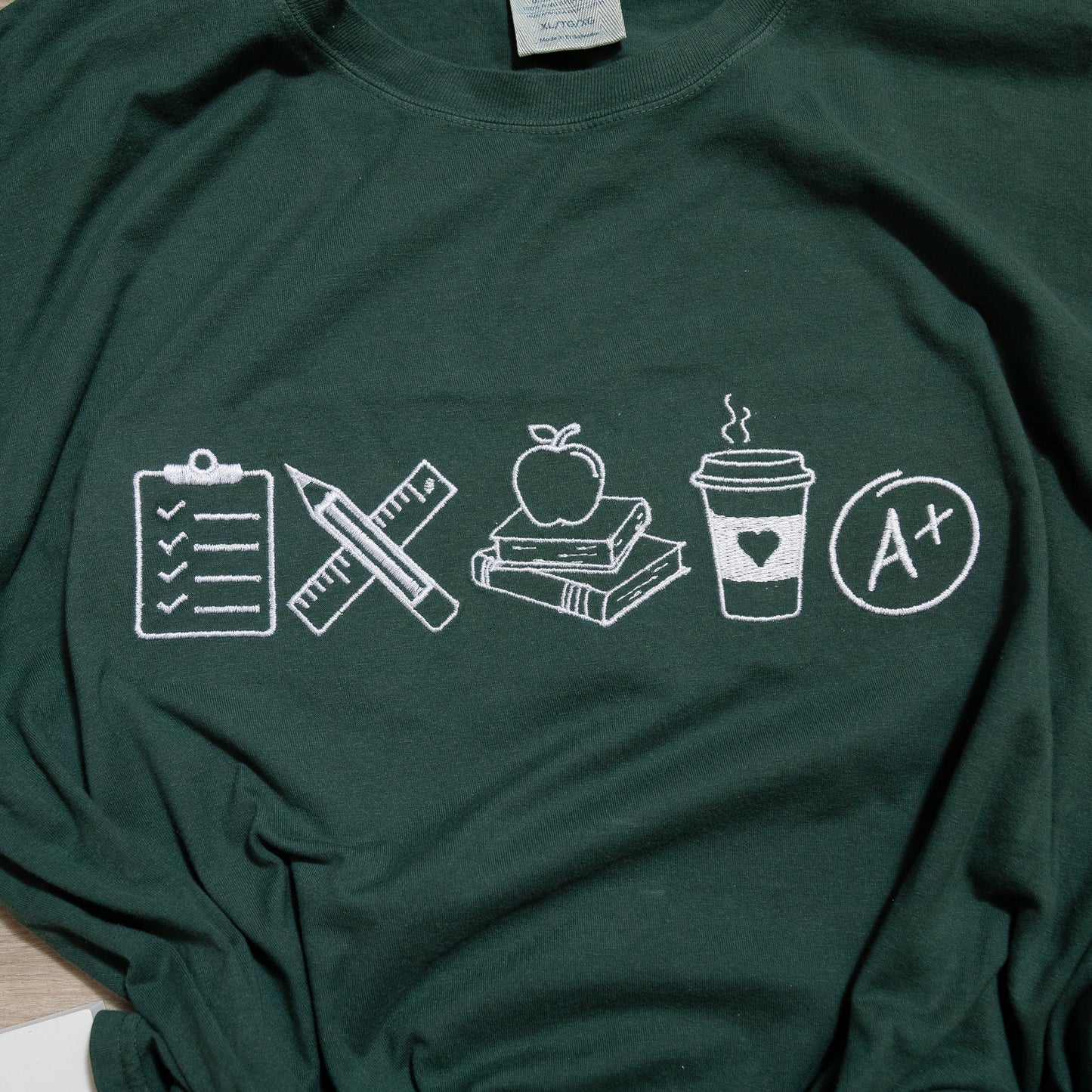 Embroidered Teacher Icons Comfort Colors T-Shirt