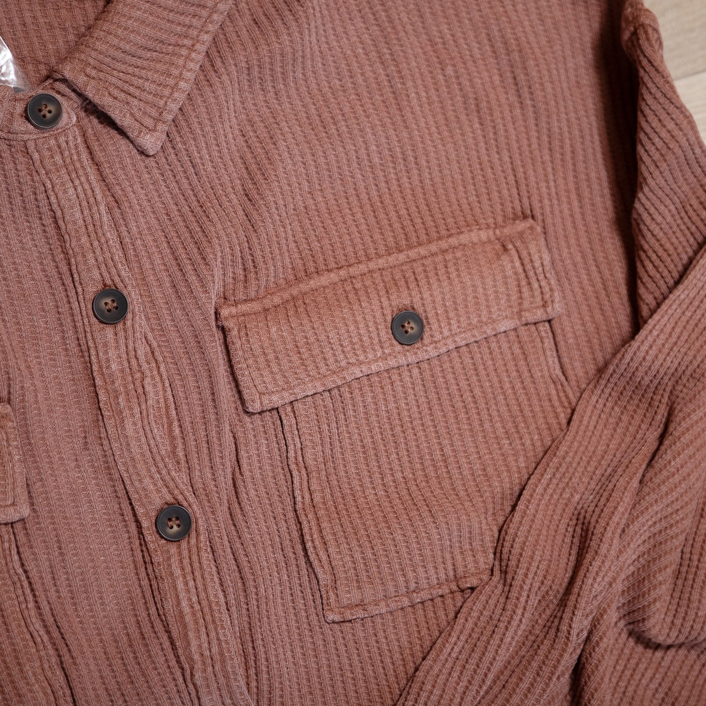 Oversized Mineral Washed Waffle Button-Up Shacket – Soft & Relaxed Women’s Layering Jacket