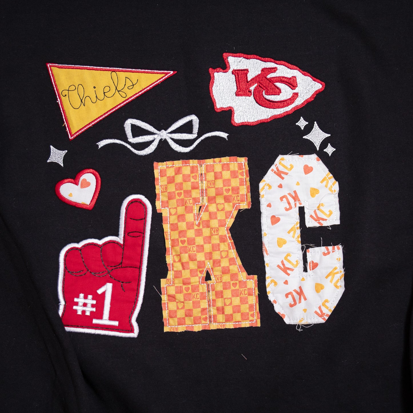 KC Game Day Appliqué & Embroidered Black Crewneck – One-of-a-Kind Fan Favorite