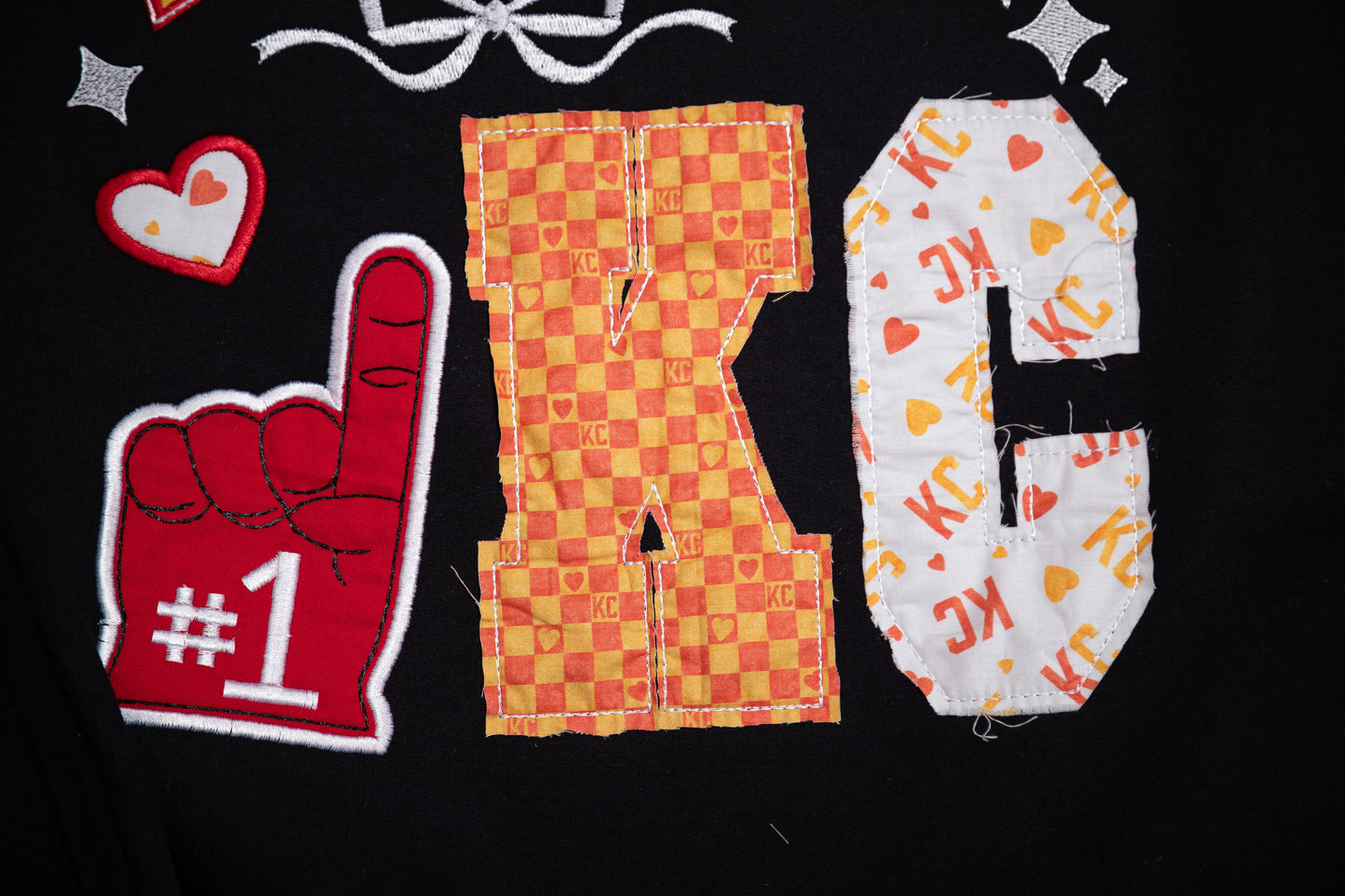 KC Game Day Appliqué & Embroidered Black Crewneck – One-of-a-Kind Fan Favorite