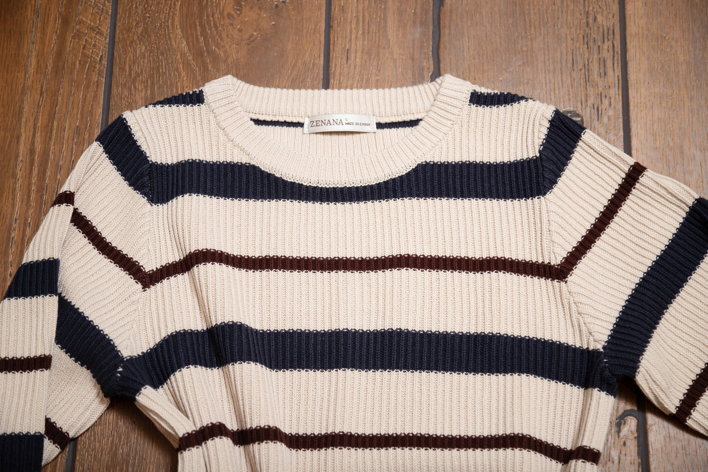 Striped Round Neck Sweater by Zenana – Cozy Casual Women’s Pullover