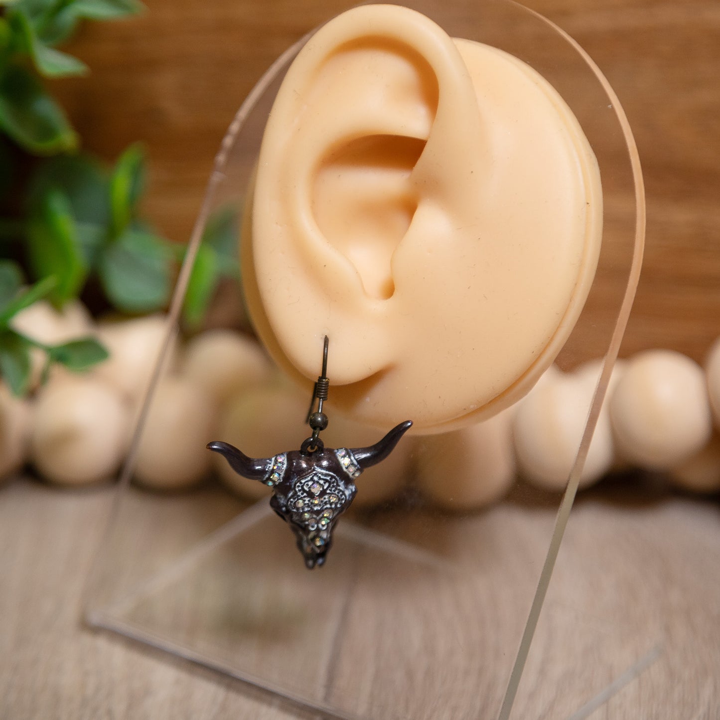 Rhinestone Rodeo Bull Skull Earrings | Western Statement Jewelry