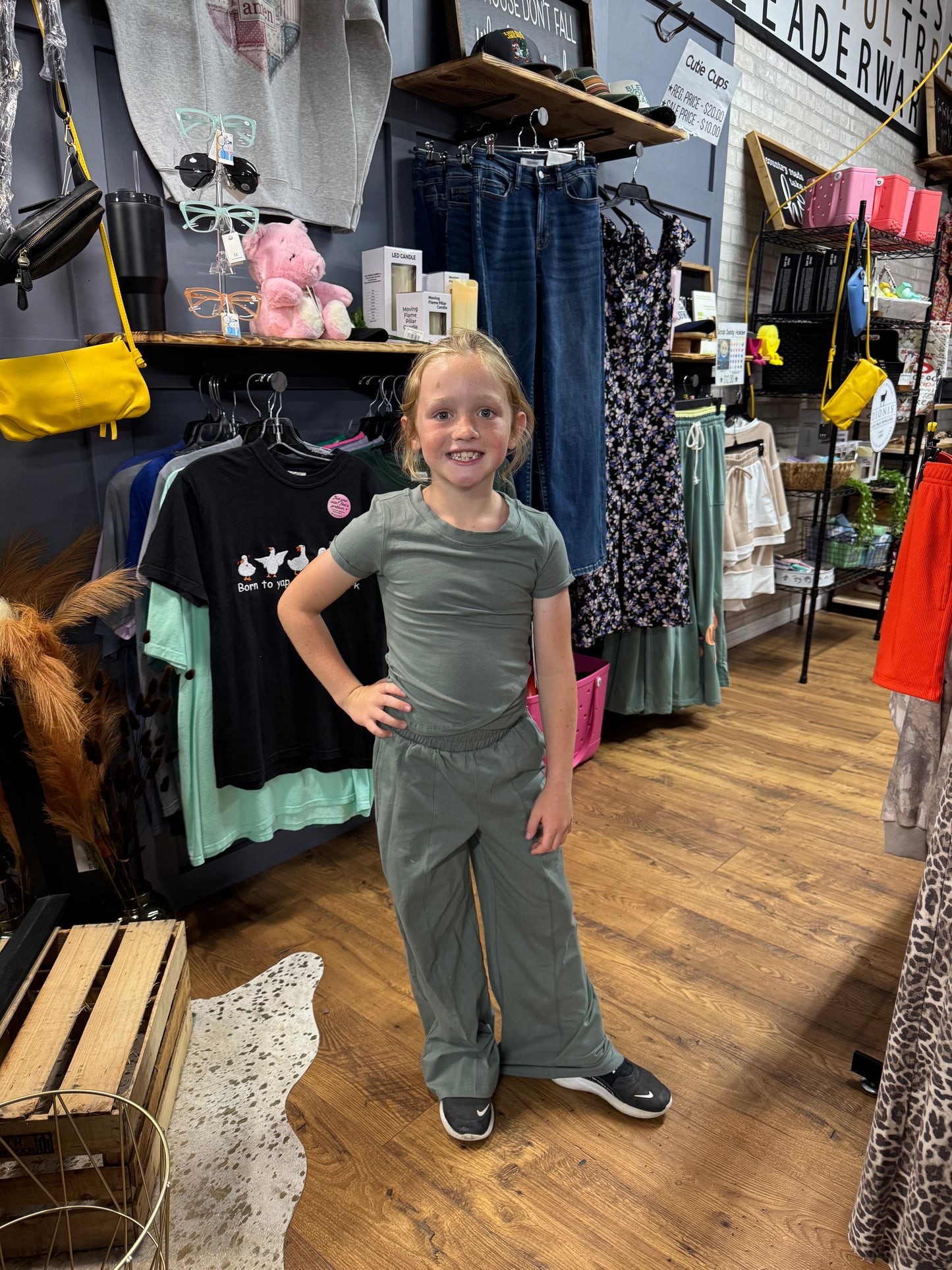 Tween Girls Sage Tulip Hem Top & Wide Leg Pants Set | Jersey Two-Piece Outfit