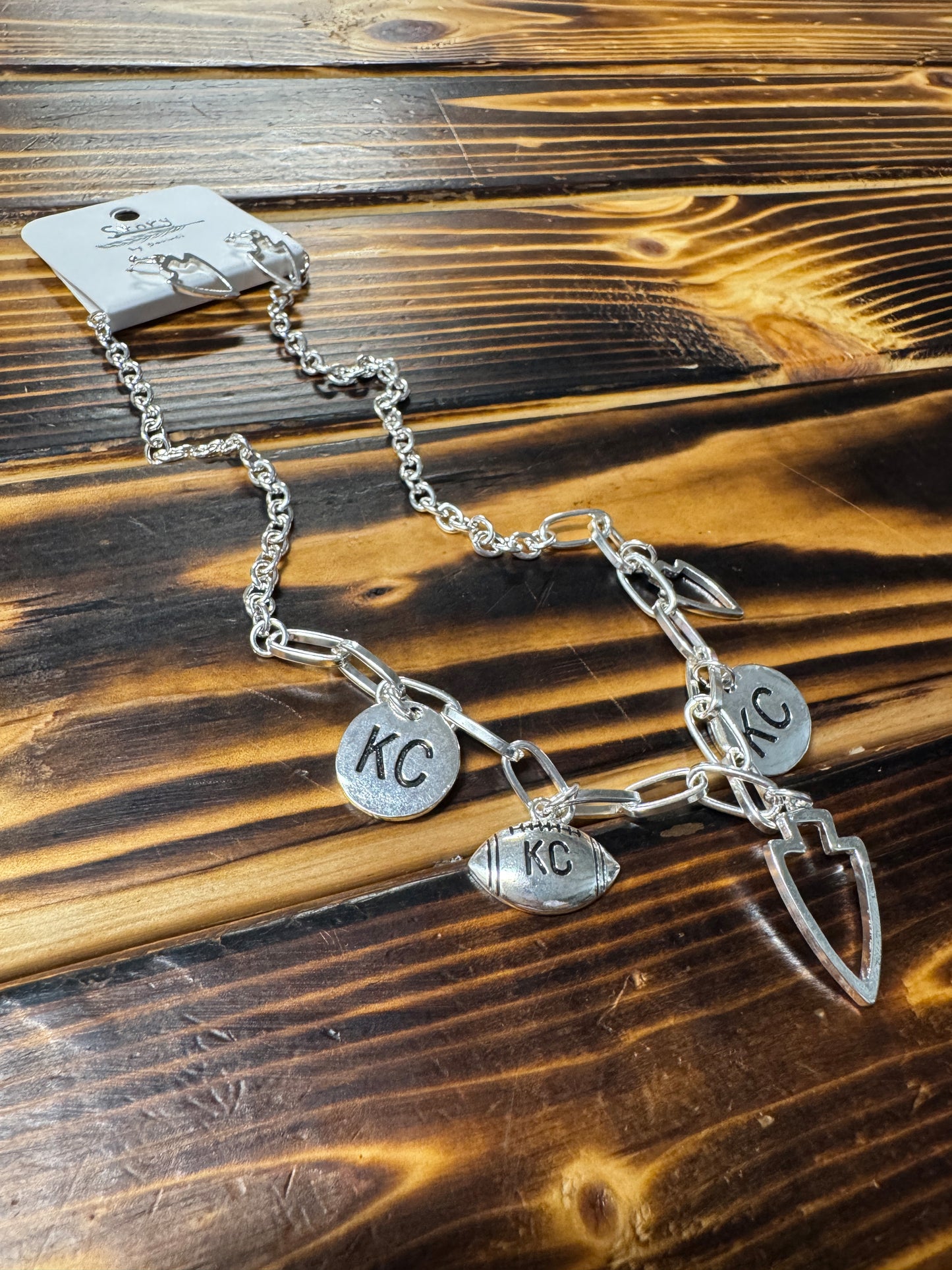 Very Charmy KC Football Necklace & Earring Set-Hypoallergenic