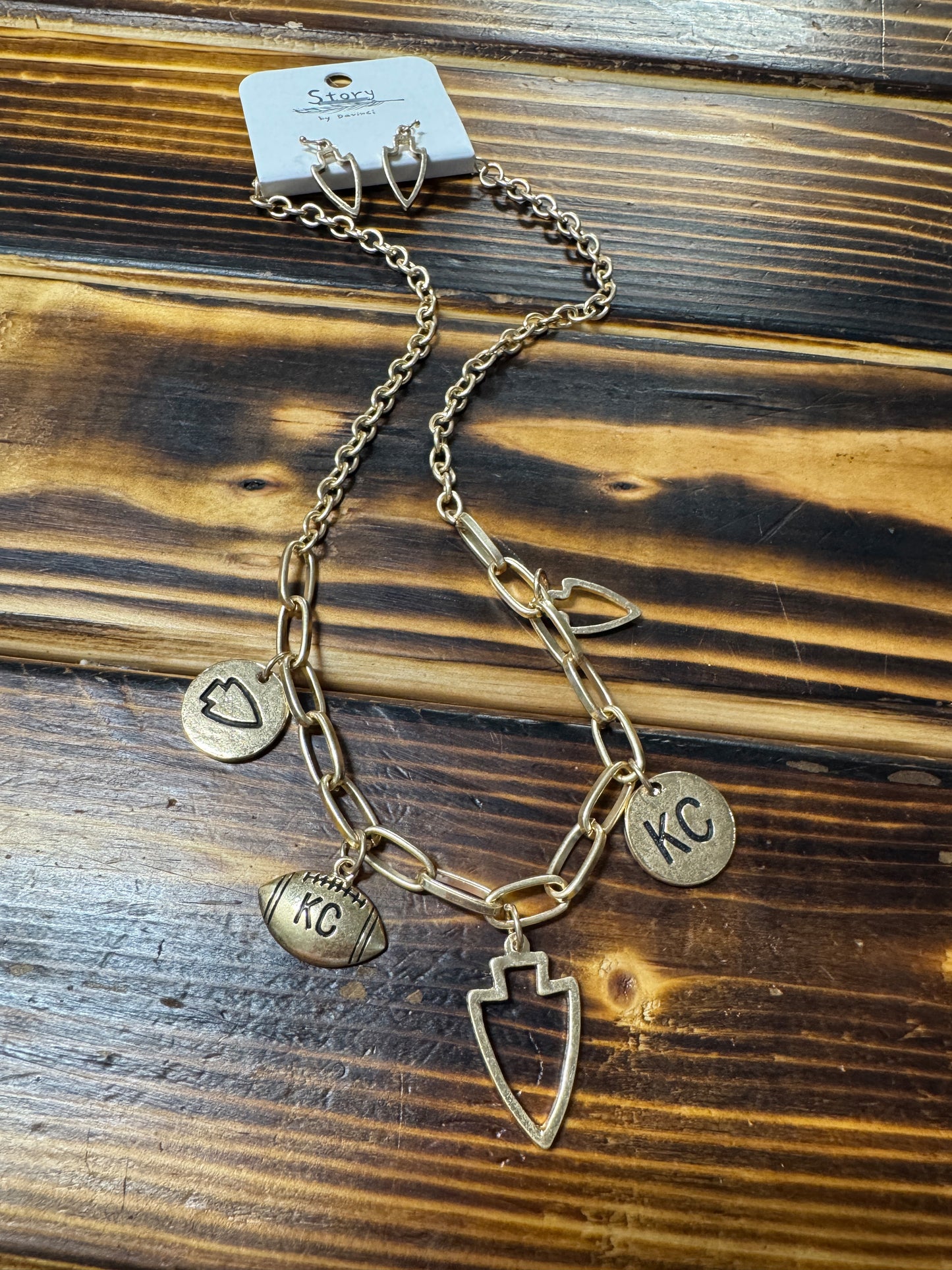 Very Charmy KC Football Necklace & Earring Set-Hypoallergenic