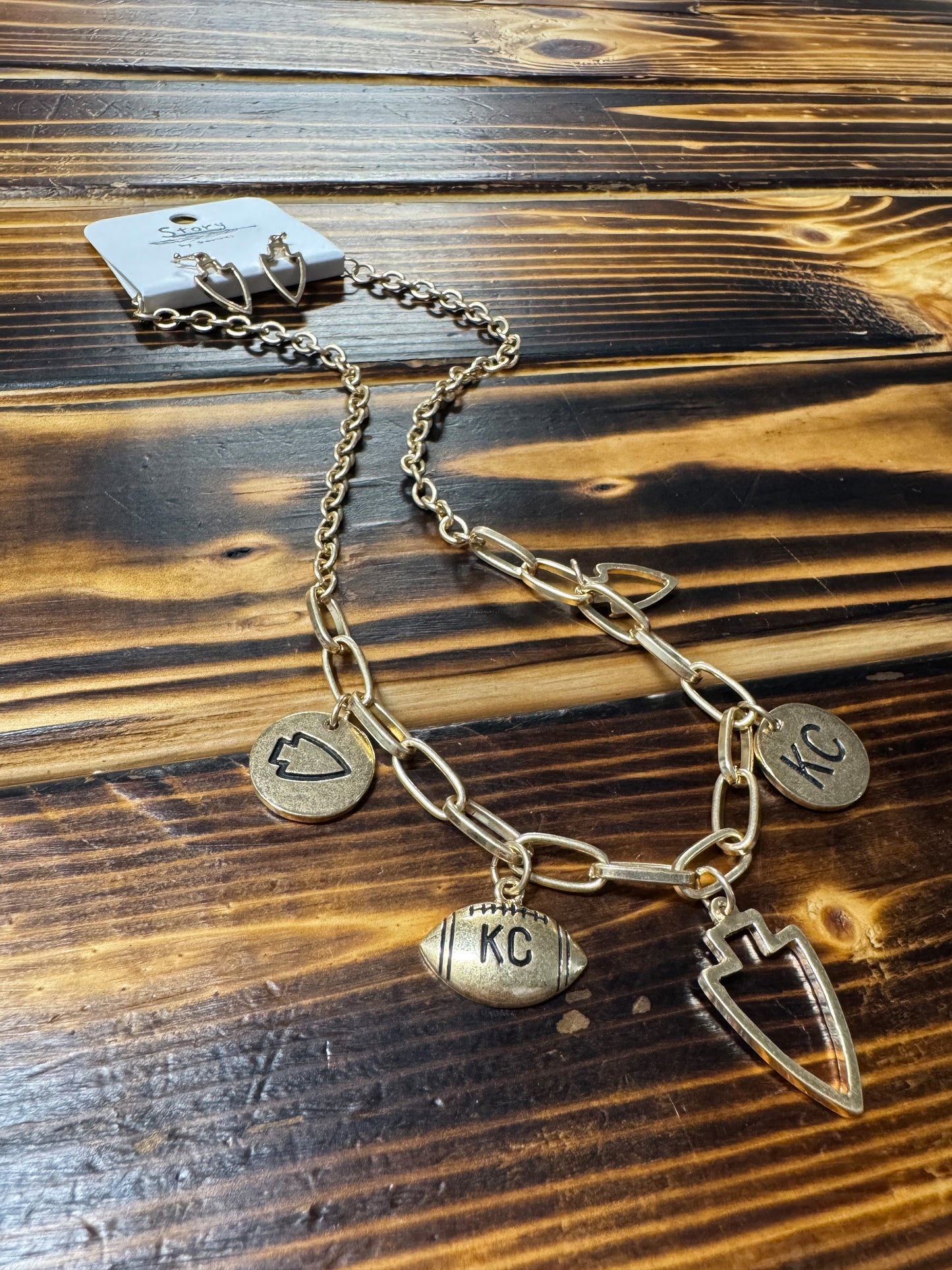 Very Charmy KC Football Necklace & Earring Set-Hypoallergenic