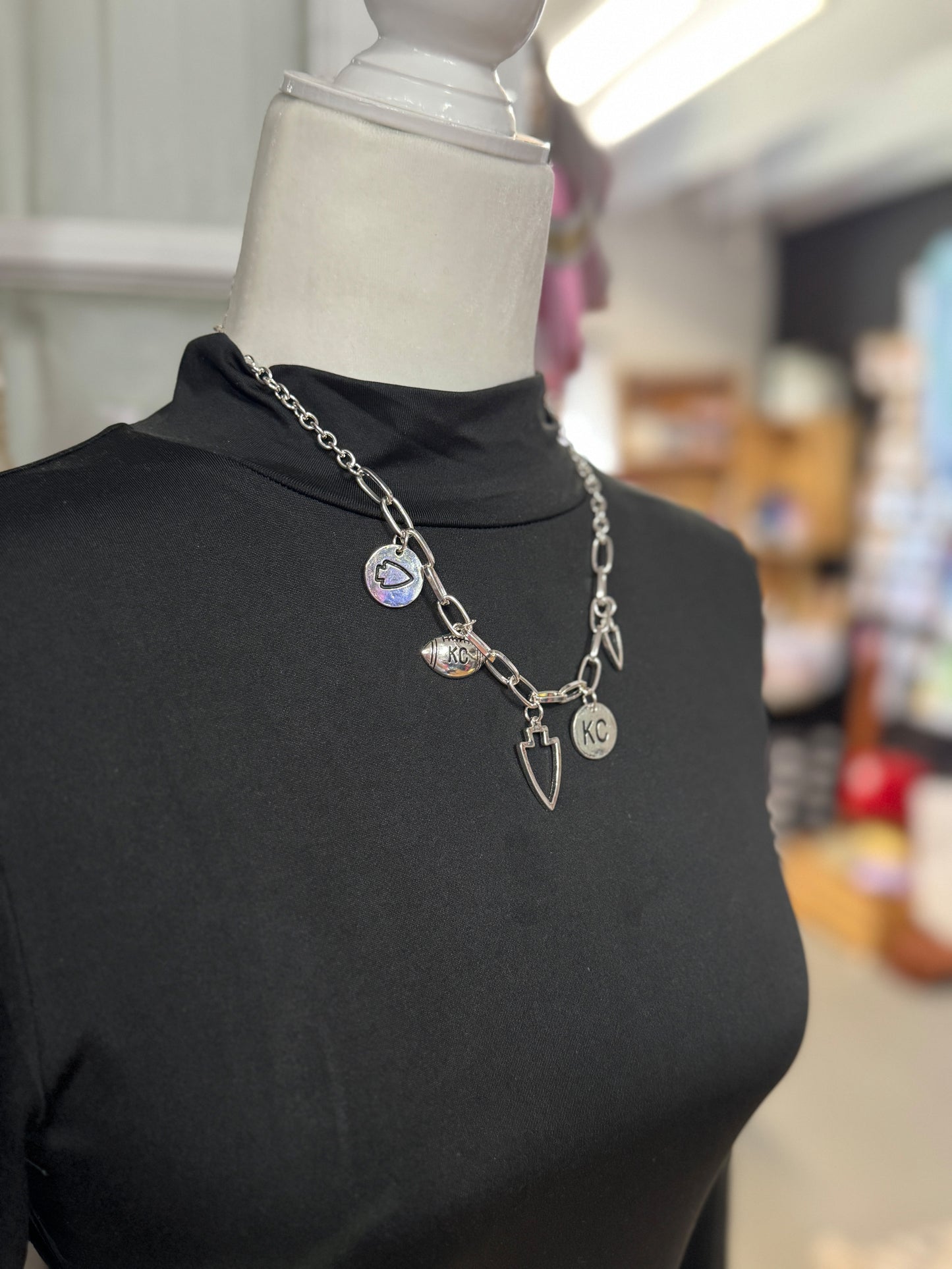 Very Charmy KC Football Necklace & Earring Set-Hypoallergenic