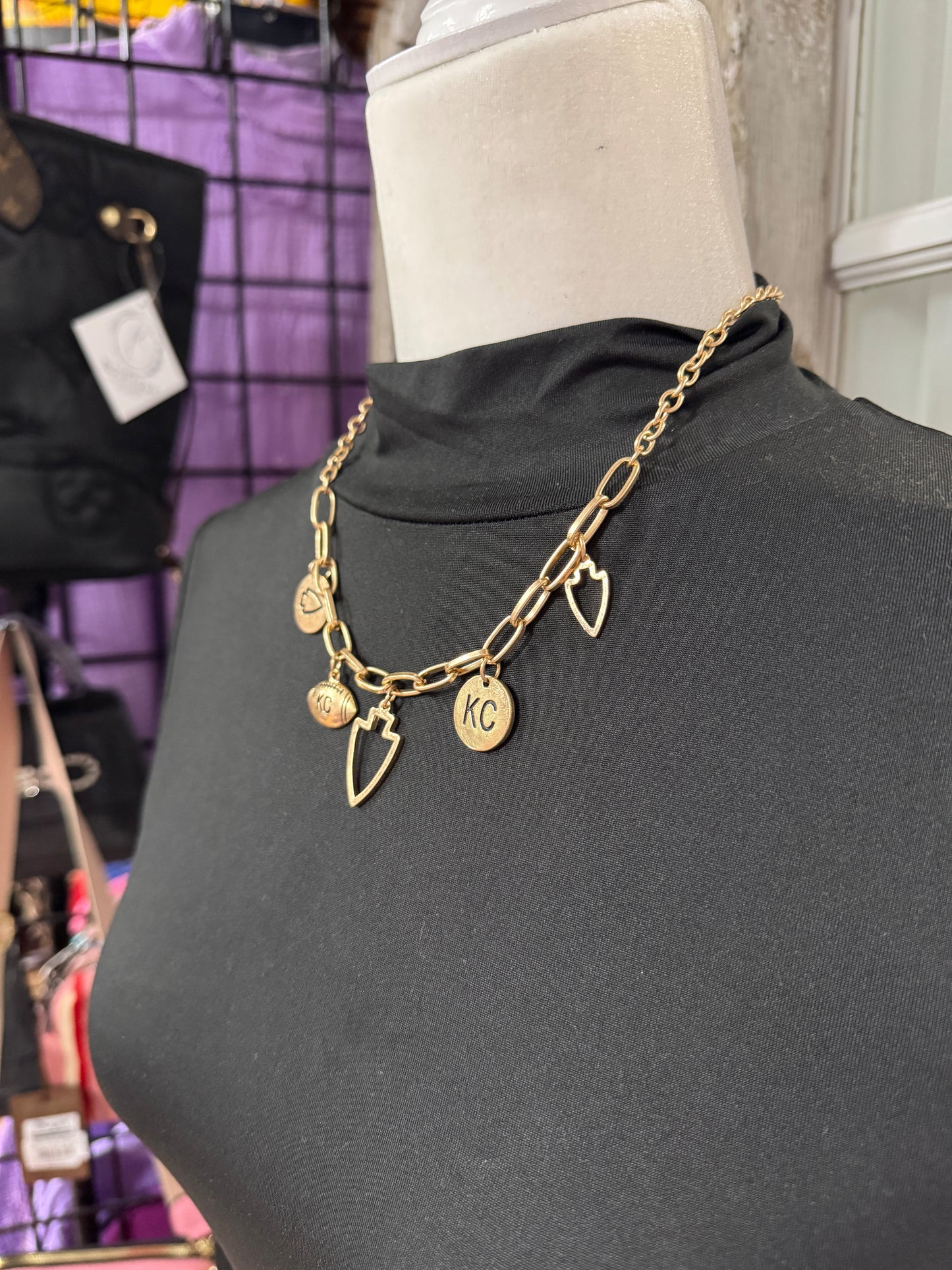 Very Charmy KC Football Necklace & Earring Set-Hypoallergenic