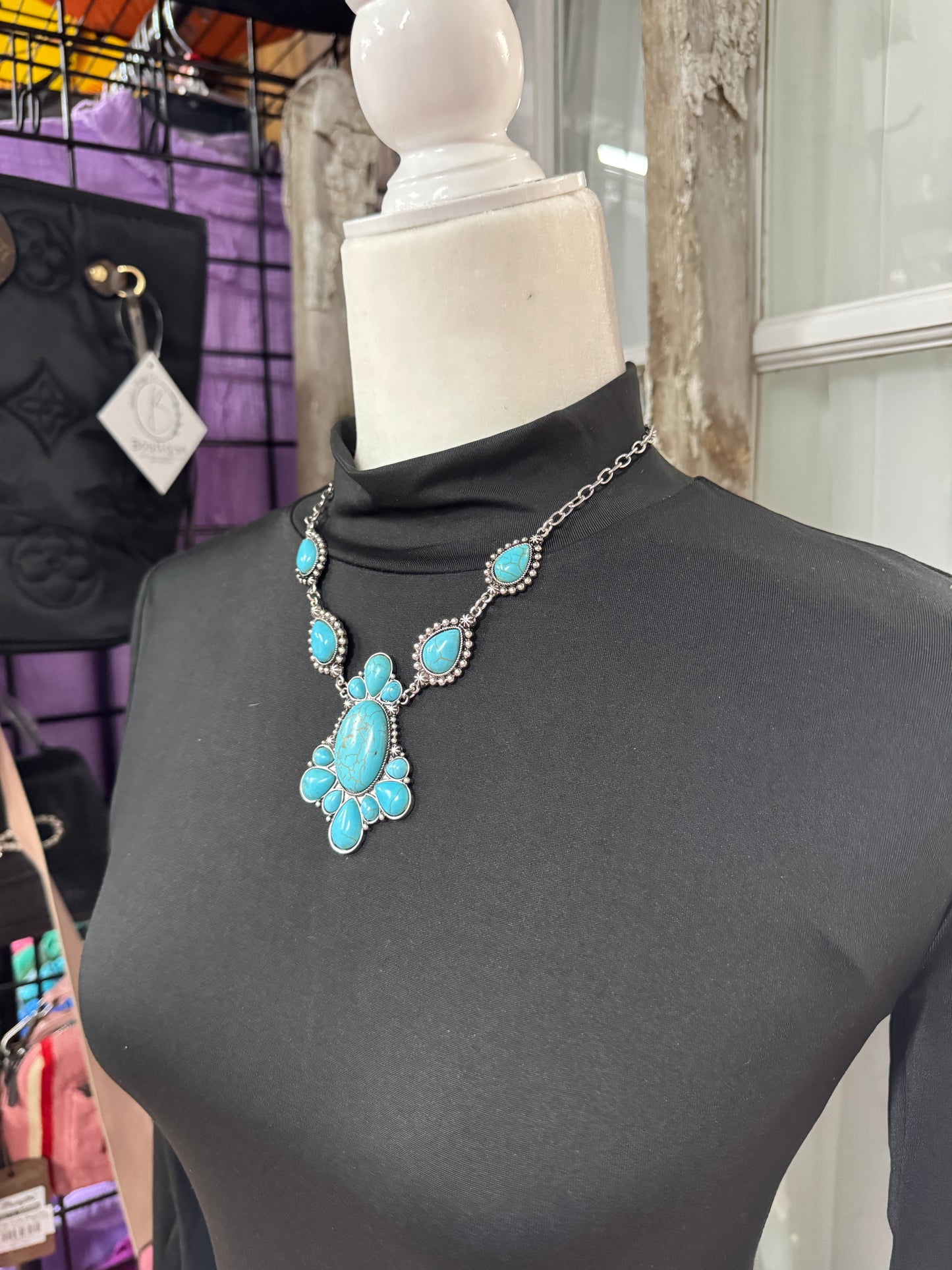 Turquoise Dreams Necklace & Earring Set – Bold Boho Statement with Gemstone Glow 💙