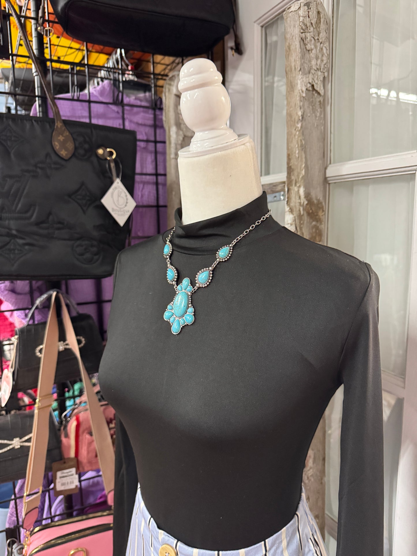 Turquoise Dreams Necklace & Earring Set – Bold Boho Statement with Gemstone Glow 💙