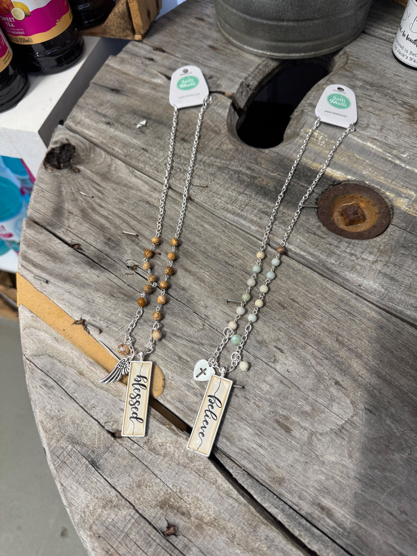 “Believe Your Blessed necklace pendant on delicate chain”
“Inspirational engraved jewelry from B7 Boutique”
“Positive message necklace with adjustable chain”