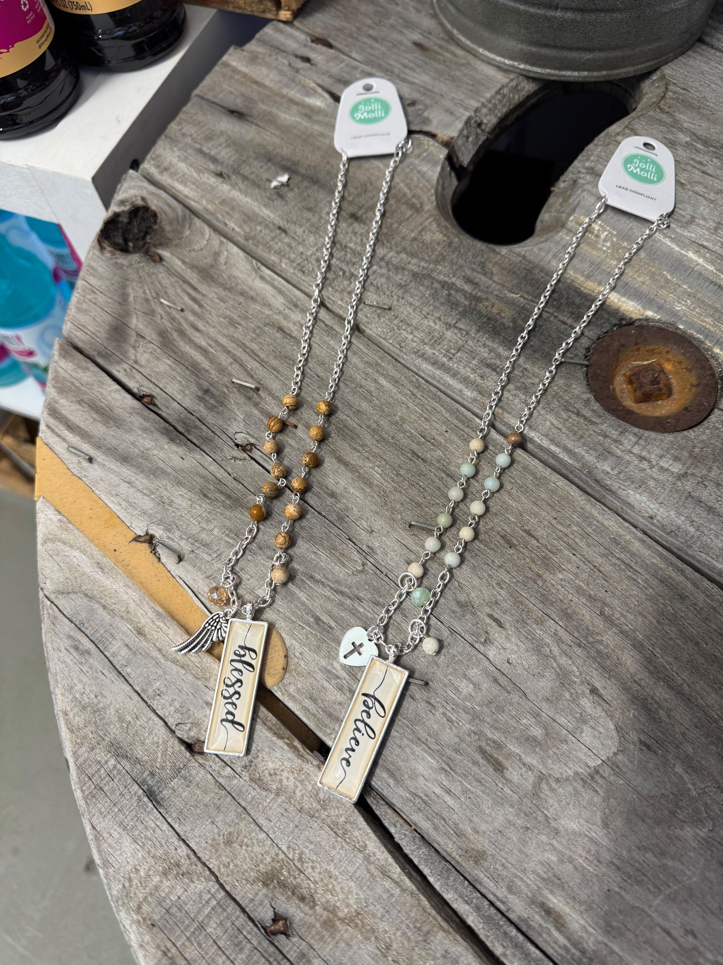 “Believe Your Blessed necklace pendant on delicate chain”
“Inspirational engraved jewelry from B7 Boutique”
“Positive message necklace with adjustable chain”