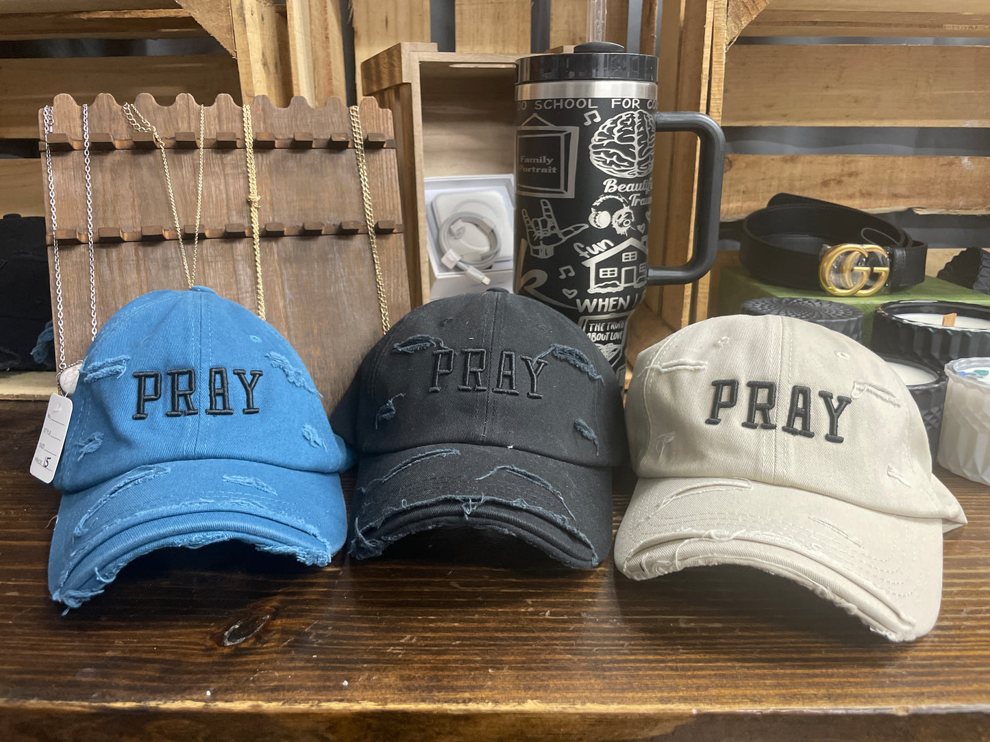 PRAY Embroidered Distressed Baseball Hat
