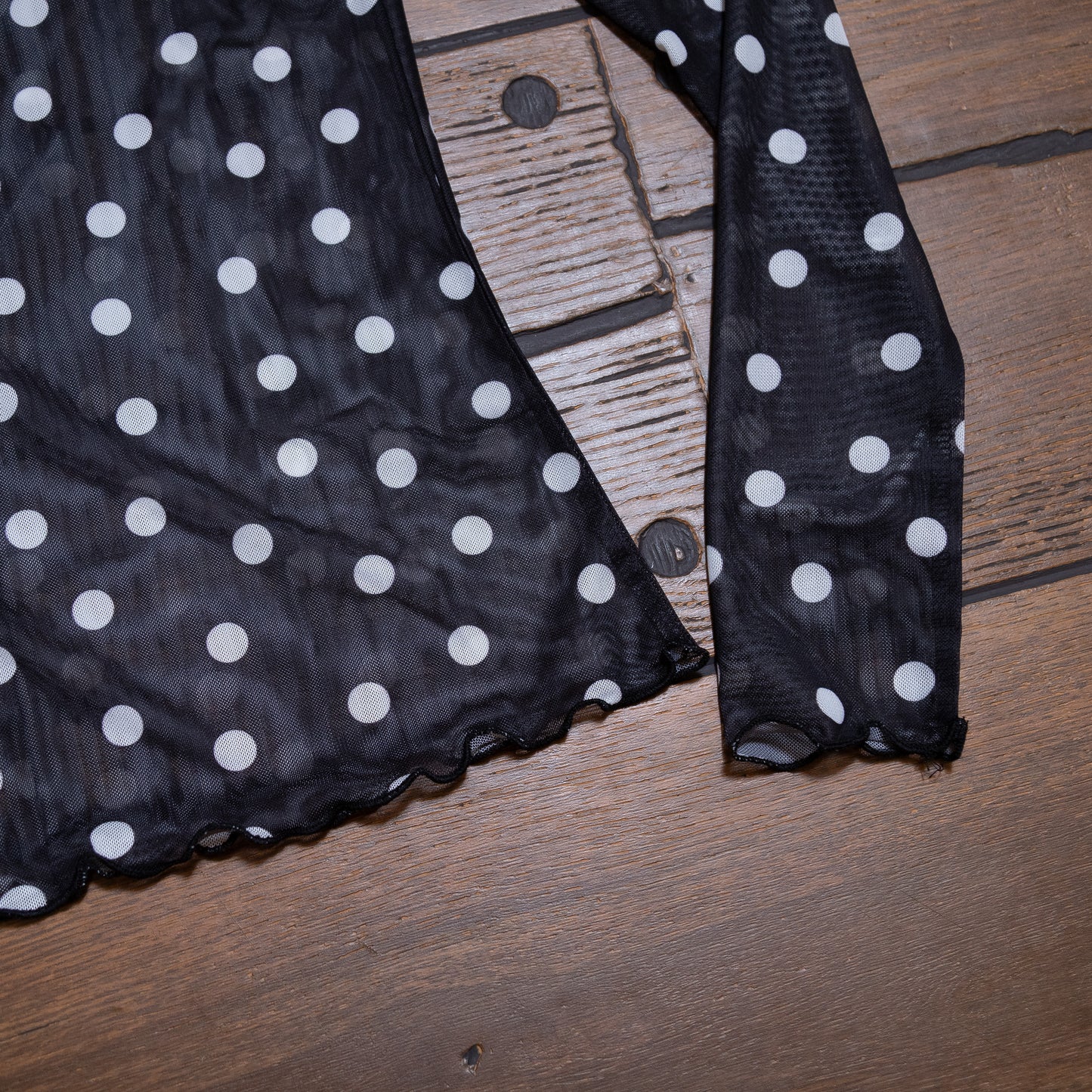 Classic Dot Mesh Mock Neck Top