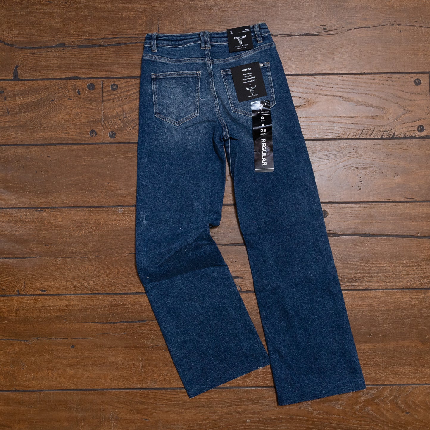 Lucky & Blessed Dark Wash Leopard Patch Mid Rise Boyfriend Jeans JE539-LEO