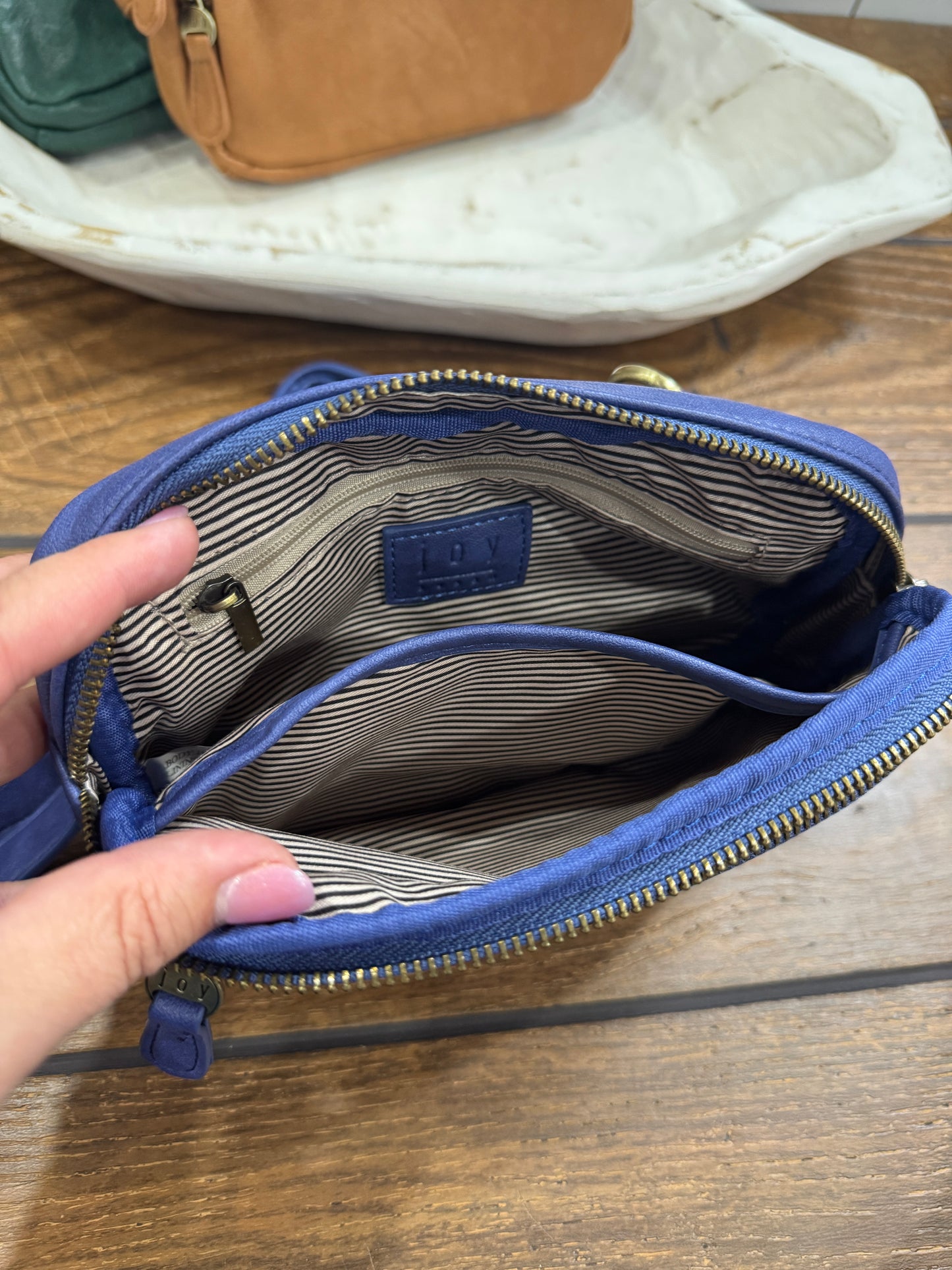 Joy Susan Kylie double zip vegan leather sling bag