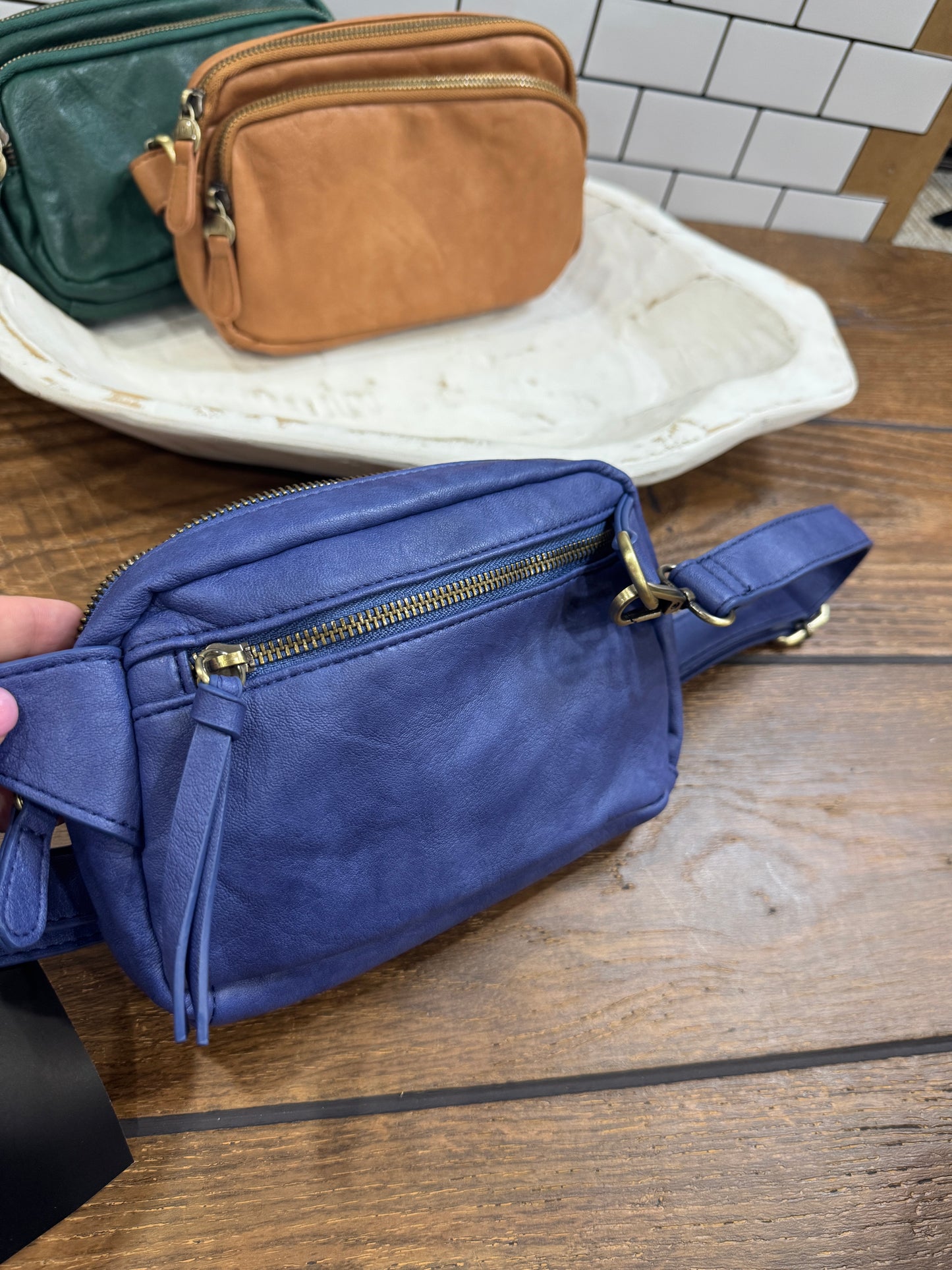 Joy Susan Kylie double zip vegan leather sling bag