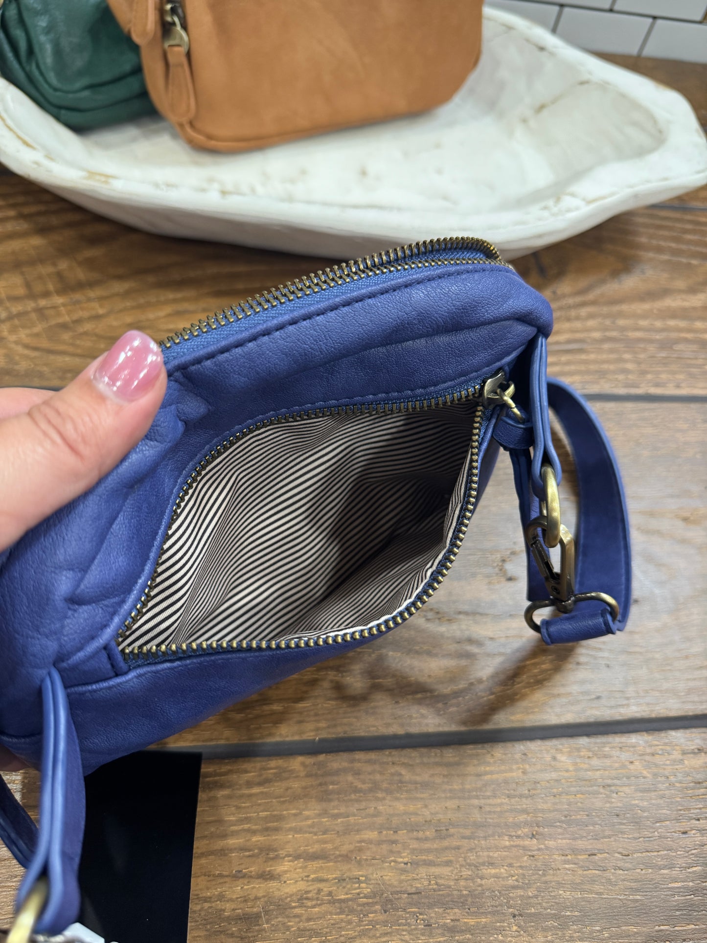 Joy Susan Kylie double zip vegan leather sling bag