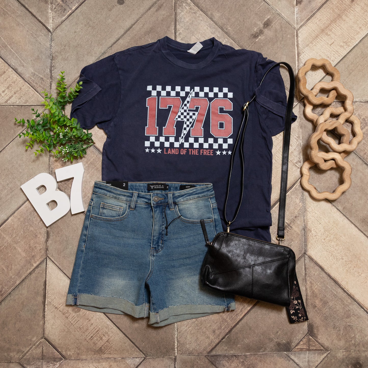 1776 Land Of The Free Graphic Tee β Retro Patriotic Checkered Shirt