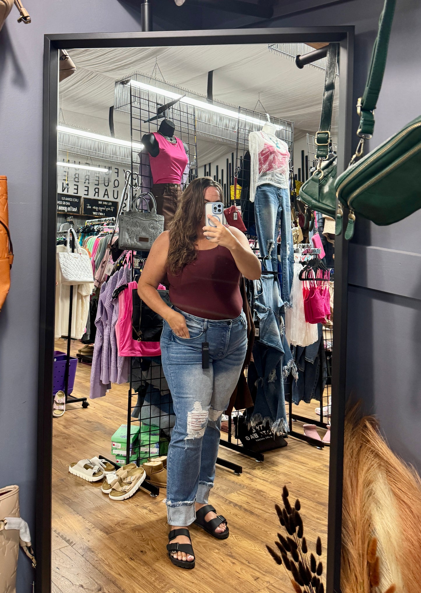 Lucky & Blessed Distressed Boyfriend Jeans – Mid Stone Wash, High Rise, 28” Cuffed Inseam JE314 (Regular & Plus Sizes)