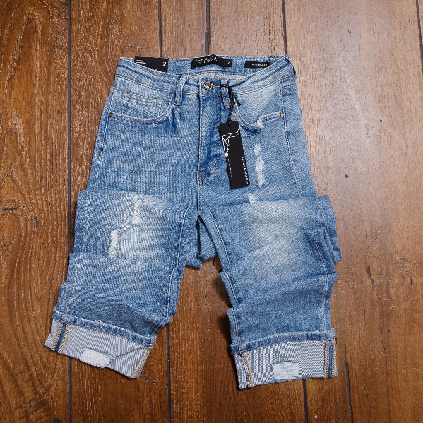 Lucky & Blessed Light Wash High Rise Boyfriend Jeans – 32” Inseam JE274