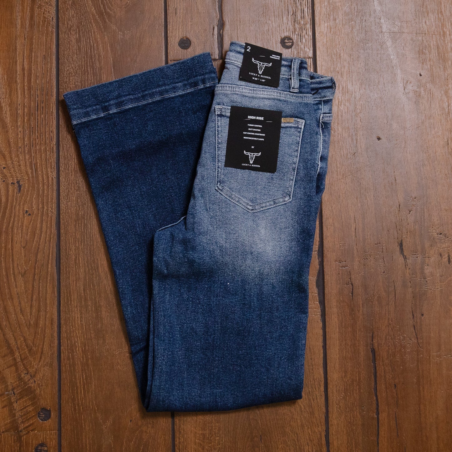 Lucky & Blessed High Rise Trouser Jeans β Dark Wash Western Style, 32β Inseam (Regular & Plus Sizes) JE305