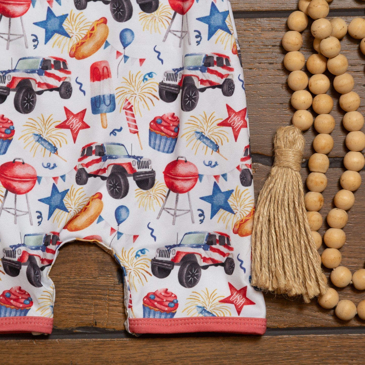 Cookout Merica Boy Romper | Patriotic Baby Boy Summer Romper by Clover Cottage