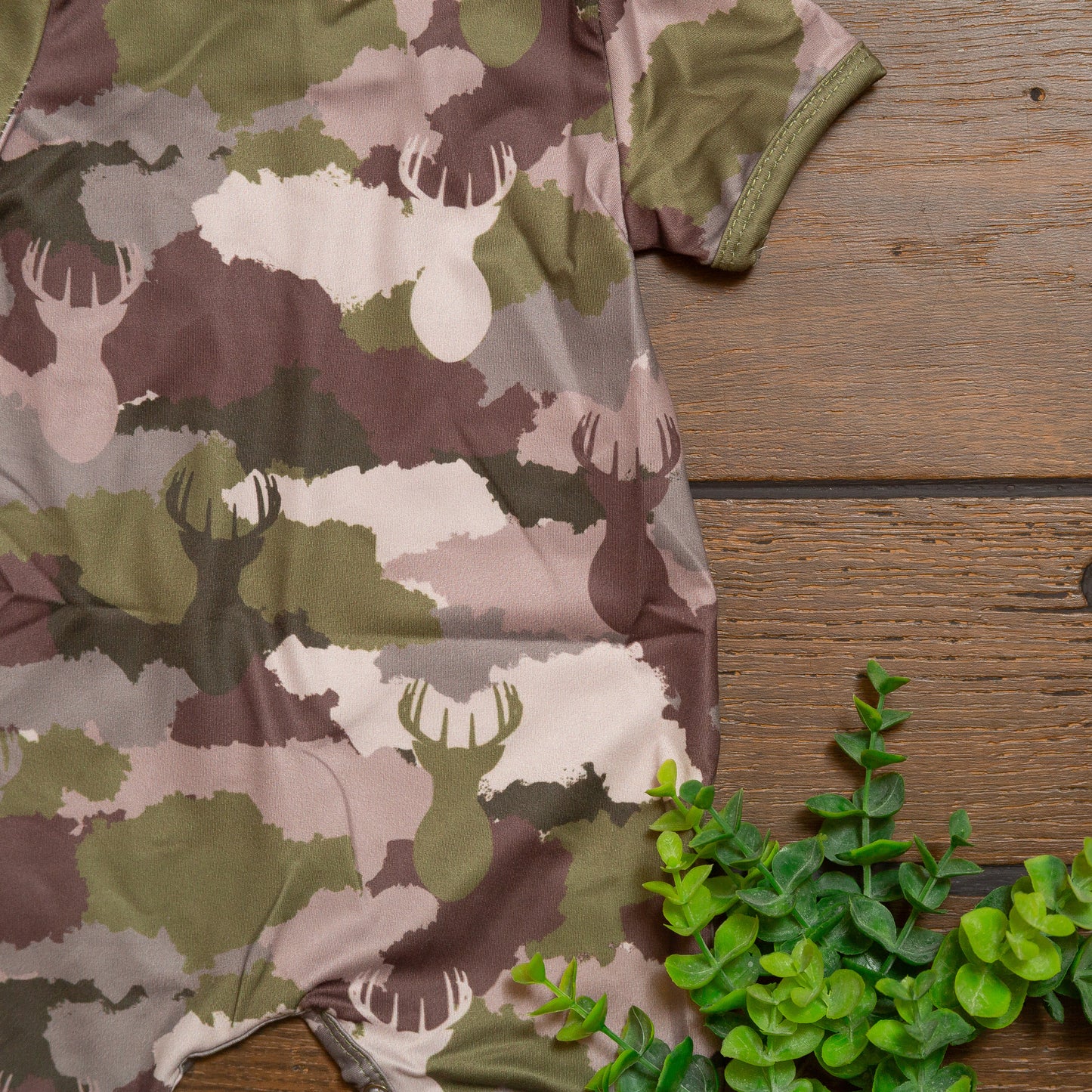 Deer Camo Boy Romper | Camo Deer Print Baby Boy Summer Romper by Clover Cottage