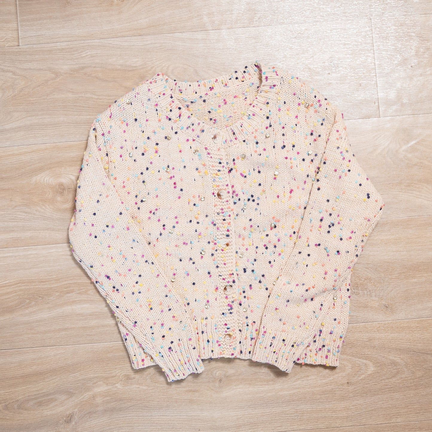 Apricot Rhinestone Confetti Sweater Cardigan | Sparkly Multicolor Knit Boutique Layer