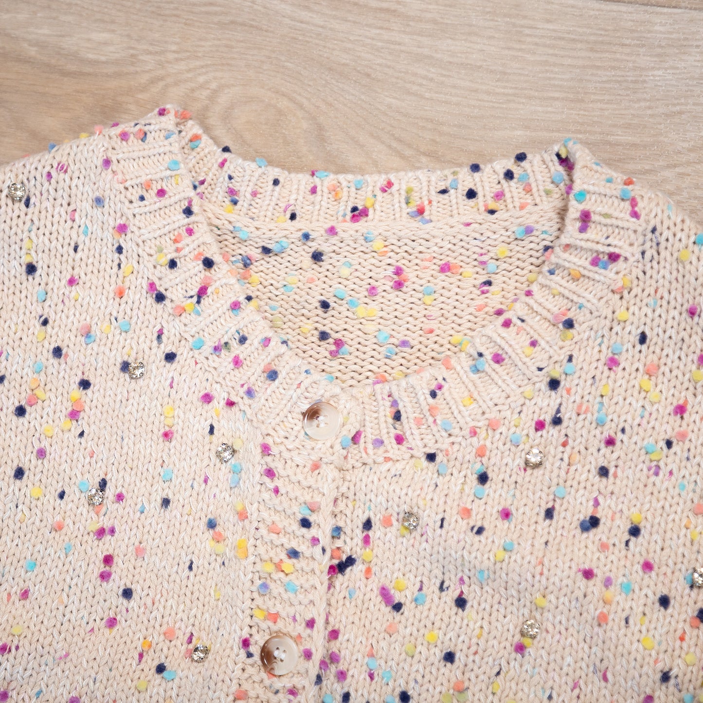 Apricot Rhinestone Confetti Sweater Cardigan | Sparkly Multicolor Knit Boutique Layer
