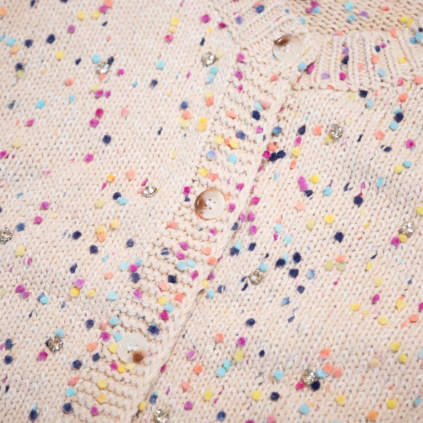 Apricot Rhinestone Confetti Sweater Cardigan | Sparkly Multicolor Knit Boutique Layer