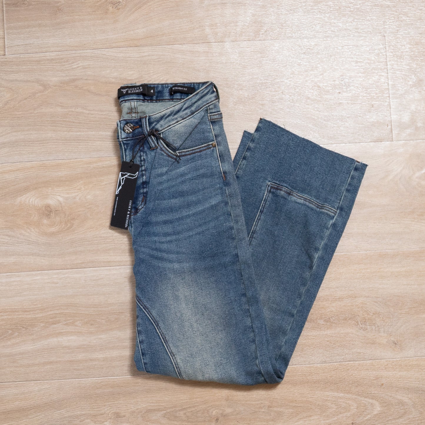 Lucky & Blessed Vintage Wash Straight Jeans – Mid Rise, Raw Hem, 28” Inseam (Regular & Plus Sizes)