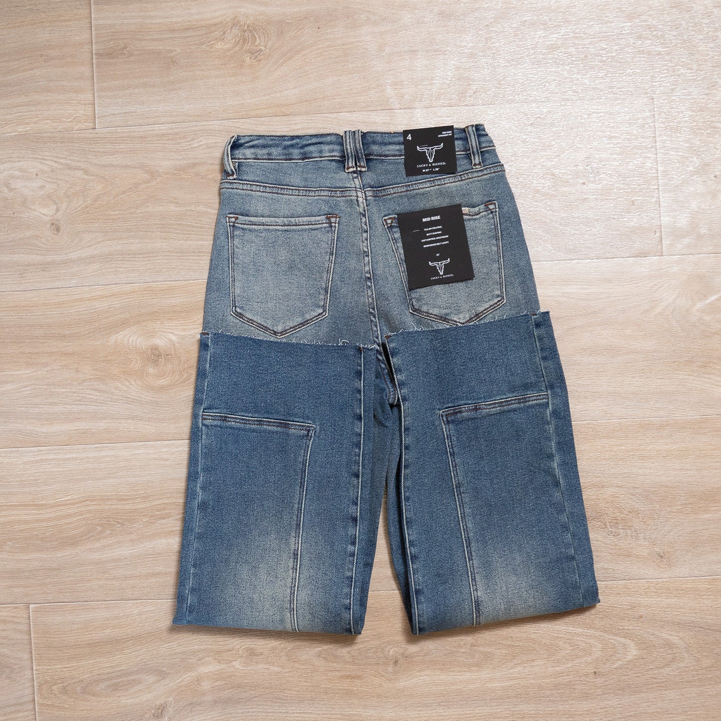 Lucky & Blessed Vintage Wash Straight Jeans – Mid Rise, Raw Hem, 28” Inseam (Regular & Plus Sizes)